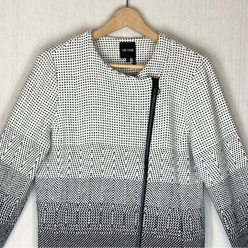 NIC+ZOE~Women’s “Connect the Dots” Black/White Asymmetric Zip Jacket~M - Picture 2 of 13